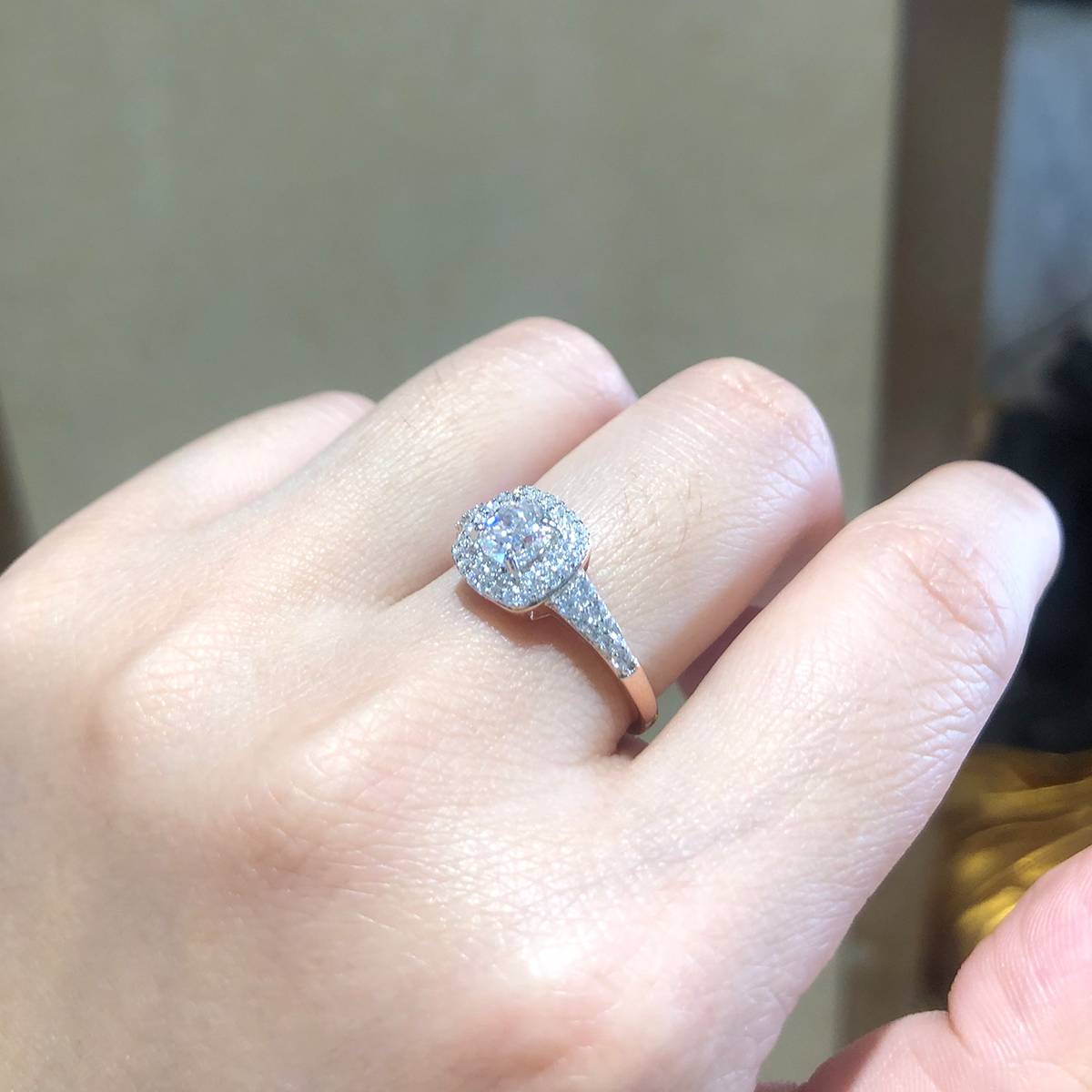 Double layer round bag Cushion diamond women's ring S925 silver plated rose gold custom selection main stone Moissanite 0.6ct/Side Stone Cubic Zirconia
